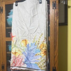 Colorful coastal linen tablecloth Sea Life Print 60x102”